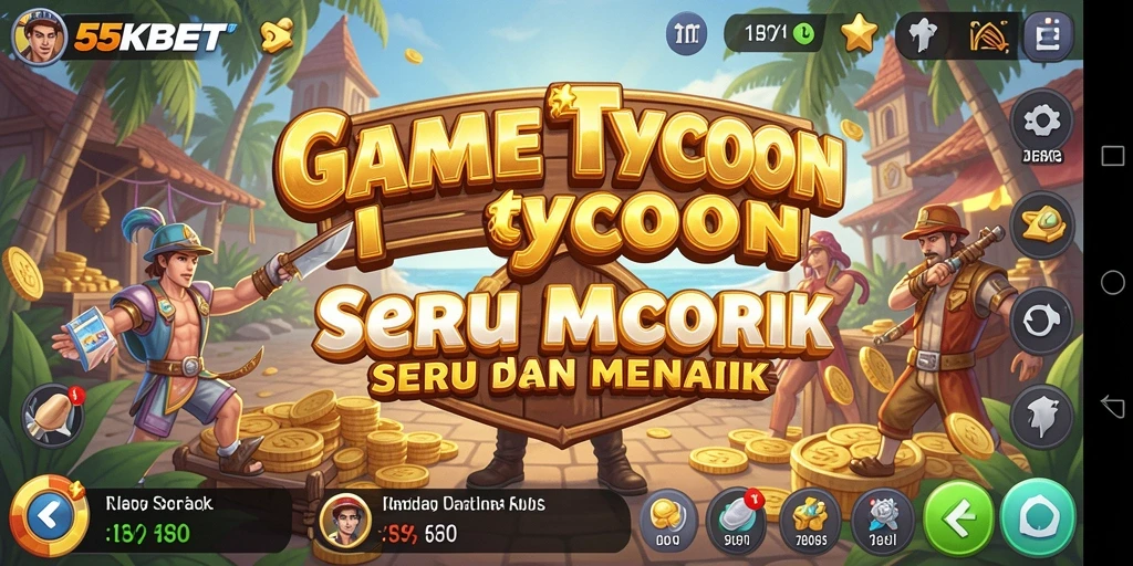 Tangkapan layar utama gameplay 55KBET menunjukkan aktivitas manajemen bisnis yang intens.