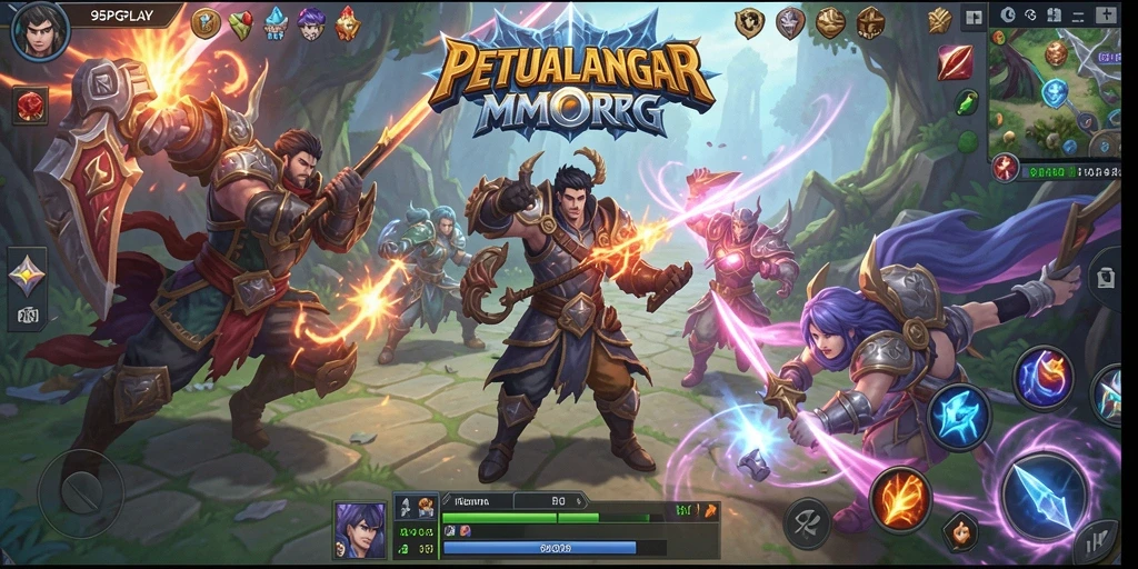 Tangkapan layar gameplay 95PGPLAY yang menampilkan aksi pertarungan di dunia MMORPG.