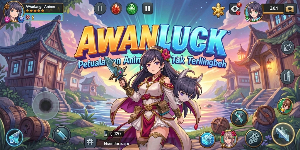 Tangkapan layar gameplay AWANLUCK yang menampilkan karakter anime beraksi.