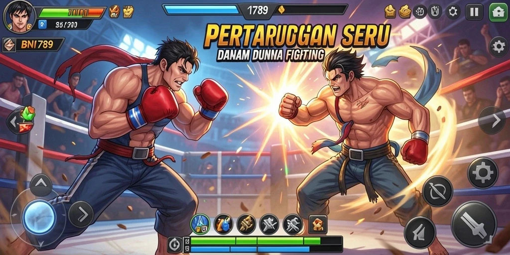 Tangkapan layar gameplay pertarungan seru dalam BNI789.
