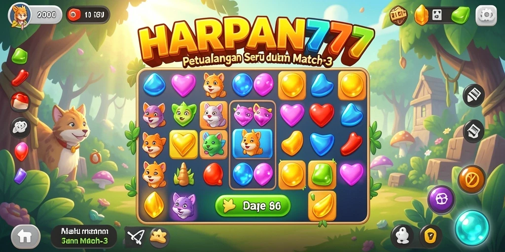 Tampilan keren dari gameplay HARAPAN777 dengan suasana match-3 yang seru.