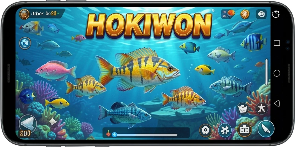 Screenshot gameplay HOKIWON menampilkan aksi Tembak Ikan yang mendebarkan.