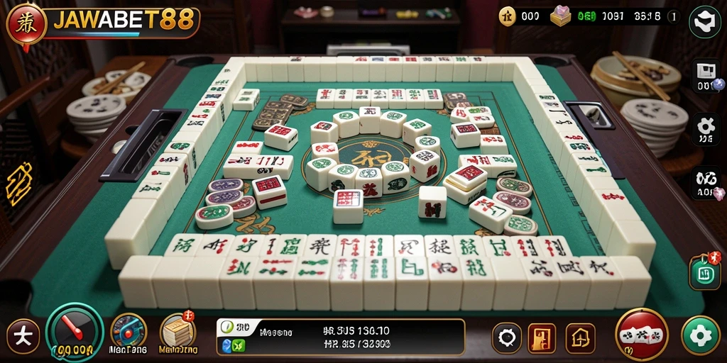 Screenshot gameplay JAWABET88 menunjukkan keasyikan permainan Mahjong.