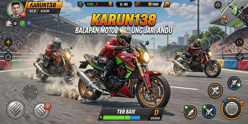 Screenshot menampilkan aksi balapan motor yang mendebarkan.