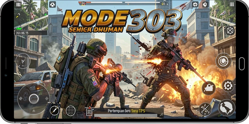 Tampilan gameplay seru dan aksi tembak-menembak di MODE303.
