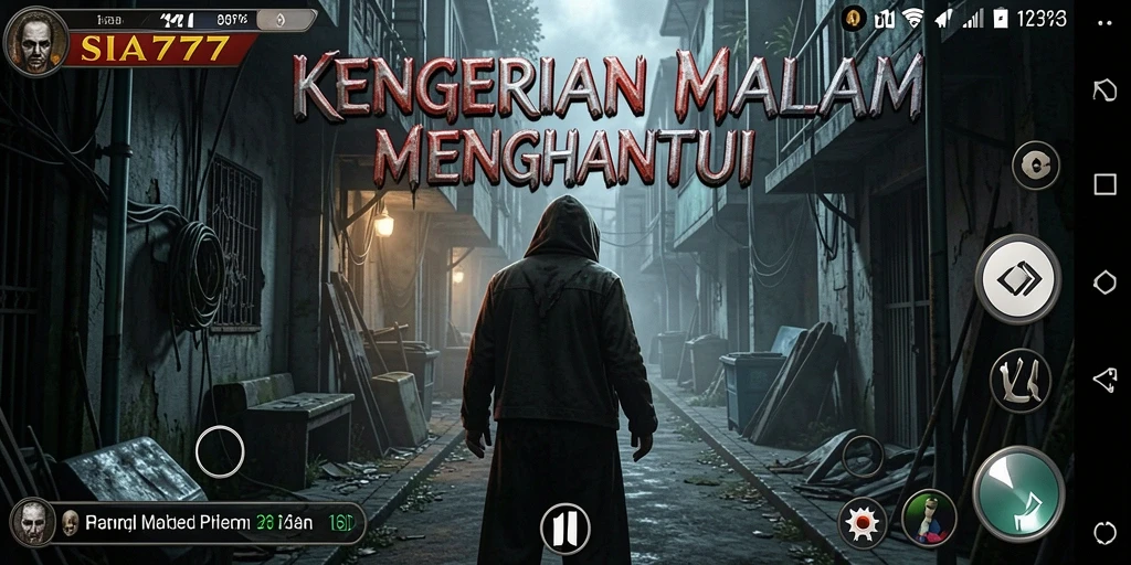 Tampilan gameplay SIA777 yang mencekam dengan suasana gelap dan menakutkan.