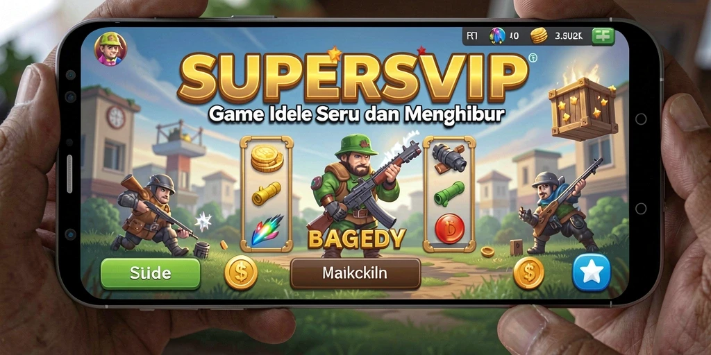 Screenshot gameplay Idle SUPERSVIP yang menampilkan karakter yang aktif bekerja.