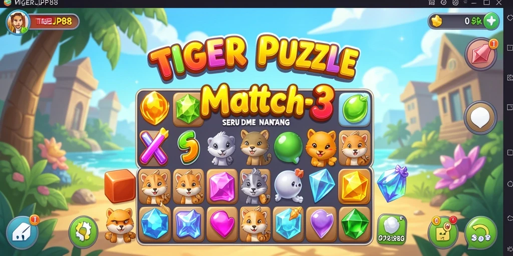 Tampilan menawan dari gameplay Match-3 TIGERJP88 yang penuh warna.